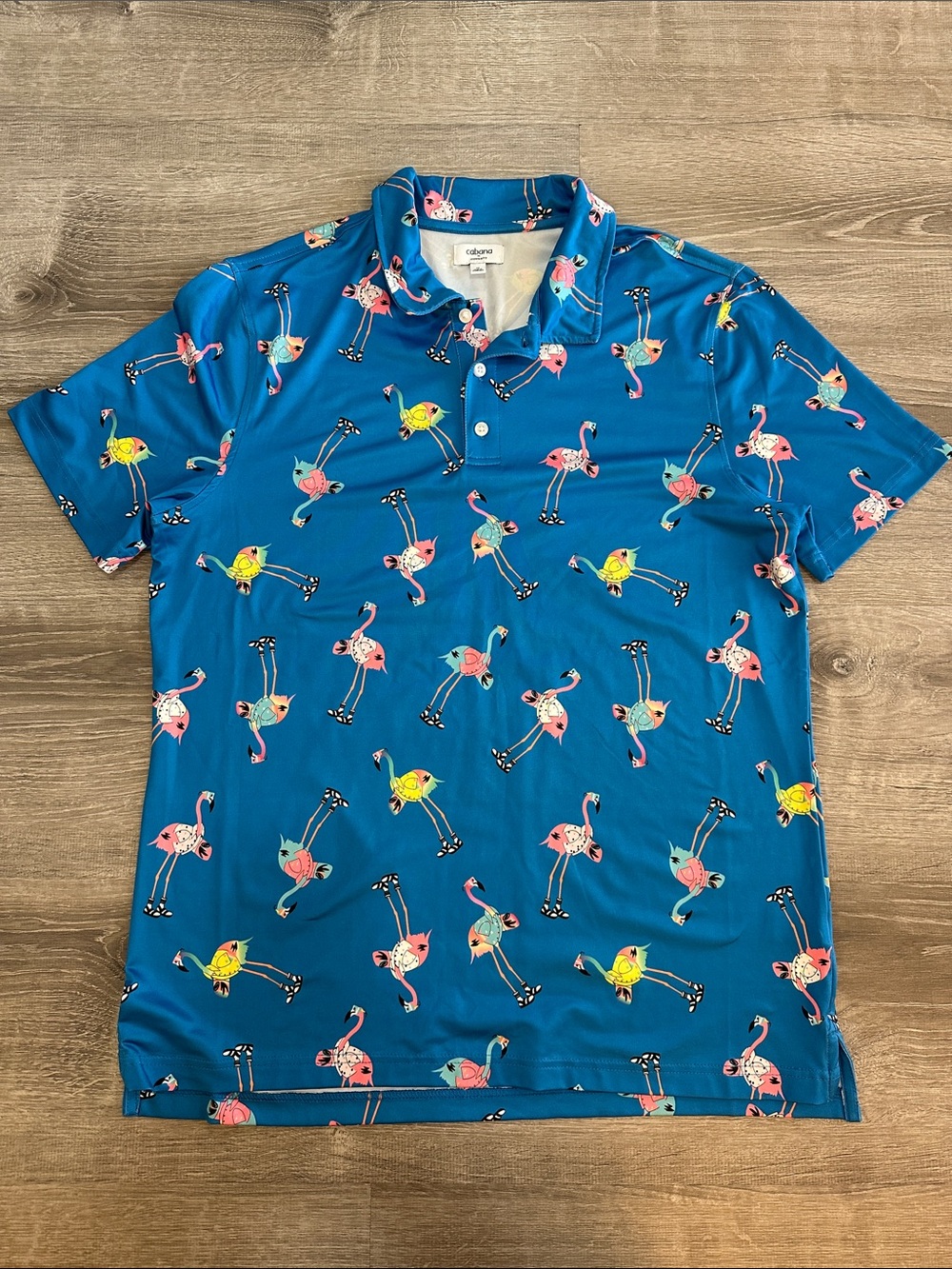 Cabana by Crown & Ivy Blue Flamingo Print Polo Shirt